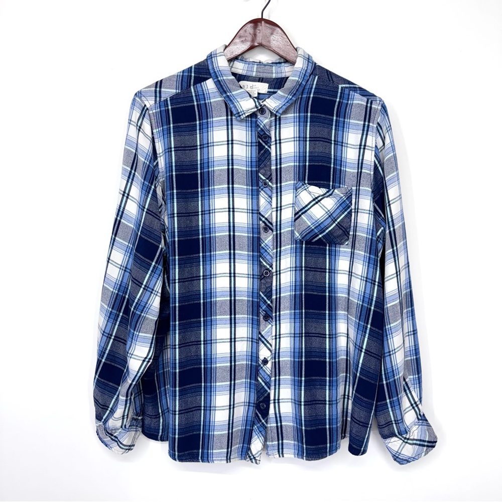 A.L.C. At Last Blue & White Plaid Button Down Shirt Soft Rayon “Flannel” Size 3X